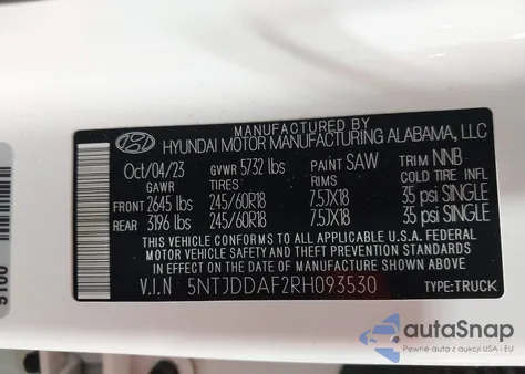 2024 Hyundai Santa Cruz Xrt z USA, uszkodzony, nr VIN 5NTJDDAF2RH093530